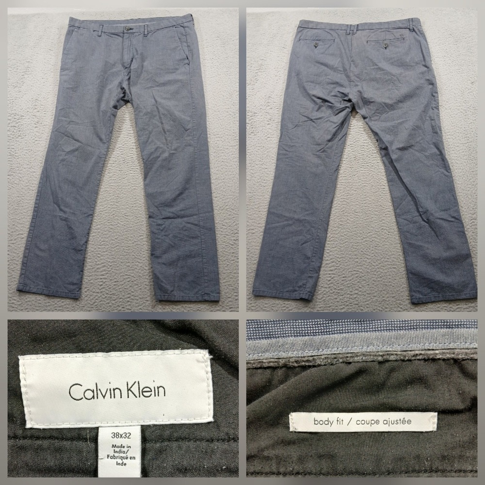 Calvin Klein Body Fit Chino Pants Mens 38x32 Blue Textured Micro-Pattern EUC